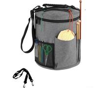 Oxford Yarn Storage Bucket Bag For Knitting Crochet With Feeding Hole | Holds Multiple Yarn Balls, Tool Pockets For Needles, 360-Degree Swivel Hook, For Crochet And Crafting, 31.5x26cm