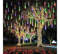 OXFUZZ LED Meteor Shower Solar Lights Outdoor, 30cm 10 Tubes 360LEDs Garden Waterproof Falling Raindrop Christmas Tree Lights (Multicolor)