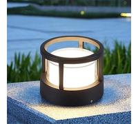 OXFUZZ Round Post Cap Outdoor Lights Waterproof LED Pillar Light Fixture Hard Wired Black White Shade Modern Column Light Aluminum Pillar Lantern for Deck Patio Lawn Pedestal Garden Floor Lights