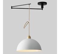 OXFUZZ Vintage Swing Arm Ceiling Pendant Light, Black & White Industrial Metal Dome, Adjustable Long Arm, Mid-Century Modern Chandelier for Kitchen Island, Farmhouse Dining Room