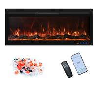 Oxhark Flame 107cm Electric Fireplace Wall Mounted/Recessed Fire Places with surround 42inch Realistic Heating, 13 * 13 Flame Effect with Log& Crystals, Remote control Temperature& Timer, Black