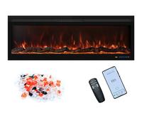 Oxhark Flame 127cm Electric Fireplace Wall Mounted/Recessed Fire Places with surround 50inch Realistic Heating, 13 * 13 Flame Effect with Log& Crystals, Remote control Temperature& Timer, Black