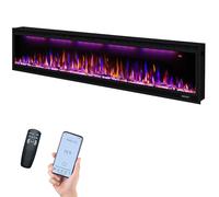 Oxhark Flame 84"/213cm Electric Fireplace, Slim Recessed & Wall Mounted Fireplace Heater w/Remote Control, Multicolor flame effects w/Realistic logs, Thermostat with Timer, 750/1500W, Black