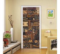 oxiang Door Stickers For Interior Doors 3d Digital Alphabet Self-Adhesive Mural Home Decoration Art Decal Bedroom Living Room Removable Poster Door Sticker-90x200cm