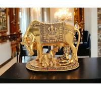 Oxidised Metal Kamdhenu Cow and Calf Statue with Bal Gopal| Gau MATA Bachda Idol with Baby Krishna for Good Luck | Gifting, Home Decor Item, Vastu, Religious(Export Quality)