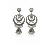 Oxidised Silver Jhumka, Hoop Earrings for Women, Traditional Silver Plated Jhumka with Multiple Circular Hoops