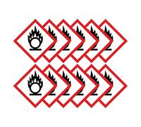 Oxidising Agent Warning Hazard Diamond Multi Pack 100mm x 100mm Strong Adhesive Vinyl Stickers for Safety (12)