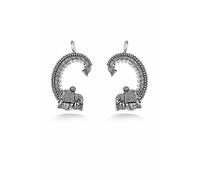 Oxidized Silver Elephant Charm Crescent Hoop Earrings, Tribal Style Earrings for Women,antique silver earrings,elephant earrings for women.