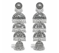 Oxidized Silver Plated Layered Jhumka Earring, Long Dangler, Indian Style,Jhumka for women,Oxidised earring,Earrings for women.