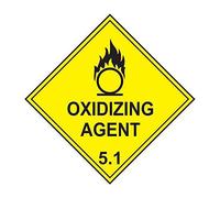 Oxidizing Agent Class 5.1 Warning Labels - Roll of 250 - Self Adhesive Vinyl - 100mm x 100mm - Hazard Safety Stickers for Peroxides, Chemicals, Storage & Transport