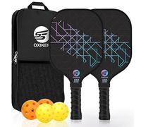 OXIKEN Pickleball Paddles Set of 2, USAPA Approved Carbon Fiber Pickle Ball Paddle (CHS), Polypropylene Honeycomb Core, Anti Slip Sweat Absorbing Grip, 2 Outdoor Pickleball, 2 Indoor Pickleball, Bag