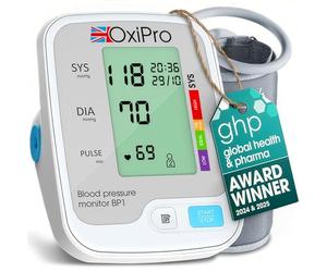 OxiPro BP1 Blood Pressure Monitors - Health & Pharma Recommended - BP Blood Pressure Machines for Home Use with Heart Rate Monitor & Large Cuff - Blood Pressure Monitors, White