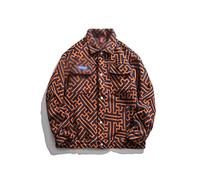 OXITA Work Jacket Men Print Work Jacket Spring and Autumn Couple Hip-hop Street Lapel Casual JacketTop Clothes Streetwear (Color : Orange, Size : XL)