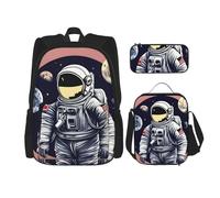 OXKGHHO Astronaut On The Moon Print Work Backpack Set With Insulated Lunch Box,Adjustable Straps,For Gym,And Everyday Use, Black, One Size