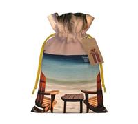 OXKGHHO Beach Palm Tree Chairs Boats Print Gift Bag,Drawstring Pouch Christmas For Small Gifts,For Jewelry And Party Favors