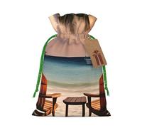 OXKGHHO Beach Palm Tree Chairs Boats Print Gift Bag,Drawstring Pouch Christmas For Small Gifts,For Jewelry And Party Favors