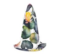 OXKGHHO Black Lily Pads Print Long Cape With Hood,Vampire And Halloween Costumes,Perfect For Role Play And Parties
