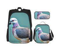 OXKGHHO Cartoon Pigeon Print Work Backpack Set With Insulated Lunch Box,Adjustable Straps,For Gym,And Everyday Use, Black, One Size