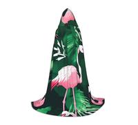 OXKGHHO Flamingo Bird Green Leaf Print Long Cape With Hood,Vampire And Halloween Costumes,Perfect For Role Play And Parties