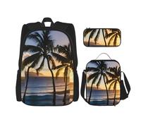 OXKGHHO Hawaii Sunbeams Print Work Backpack Set With Insulated Lunch Box,Adjustable Straps,For Gym,And Everyday Use, Black, One Size