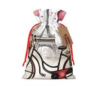 OXKGHHO Love Paris Tower Coffee Wine Perfume Bicycle Heart Print Gift Bag,Drawstring Pouch Christmas For Small Gifts,For Jewelry And Party Favors