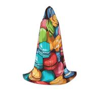 OXKGHHO Macaron Biscuit Flavored Print Long Cape With Hood,Vampire And Halloween Costumes,Perfect For Role Play And Parties