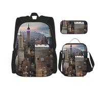 OXKGHHO New York Fashion City Print Work Backpack Set With Insulated Lunch Box,Adjustable Straps,For Gym,And Everyday Use, Black, One Size