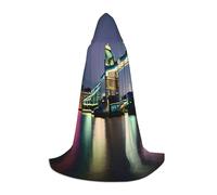 OXKGHHO Night London Tower Bridge Print Long Cape With Hood,Vampire And Halloween Costumes,Perfect For Role Play And Parties