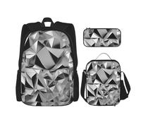 OXKGHHO Silver Geometric Figure Print Work Backpack Set With Insulated Lunch Box,Adjustable Straps,For Gym,And Everyday Use, Black, One Size