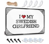 OXKM Funny Wall Decor Signs I Love My Swedish Girlfriend Tin Sign Retro Metal Signs Men Decor(20X30CM)