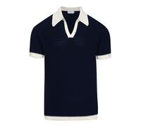 OXKNIT Men's Casual 1960s Mod Style Knit Retro Polo Shirts, Short-Sleeve, Soft, Comfortable, Available in Big Tall, Dark Blue, Large