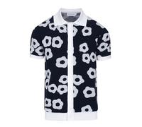 OXKNIT Men's Casual 1960s Mod Style Knit Retro Polo Shirts, Short-Sleeve, Soft, Comfortable, Available in Big Tall, Dark Blue Flower, XL