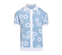 OXKNIT Men's Casual 1960s Mod Style Knit Retro Polo Shirts, Short-Sleeve, Soft, Comfortable, Available in Big Tall, Light Blue Flower, Medium