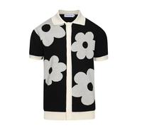 OXKNIT Men's Casual 1960s Mod Style Knit Retro Polo Shirts, Short-Sleeve, Soft, Comfortable, Available in Big Tall, Vintage White Flower, XL
