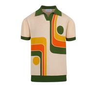 OXKNIT Mens Knit Polo Shirts 1960s Mod Style Vintage Short Sleeve Shirt with Geometrical Design, Green, XXXXL