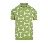 OXKNIT Men's Knitted Retro Poloshirt, 1960s Mod Style Vintage Pattern Short Sleeve Shirt V-Neck Green, Green, XXL