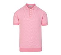 OXKNIT Men's Retro Green Knitted Poloshirt, 1960s Mod Vintage Texture Polo Cotton Short Sleeve with Quarter Button, Pink, Large