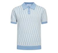 OXKNIT Mens Vintage Polo Shirts Casual Flower Pattern Knit Golf Polo Shirts Short Sleeve Jacquard Design, Light Blue, Large