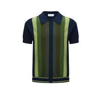 OXKnitstore OXKNIT Men's Casual 1960s Mod Style Stripe Knitted Retro Polo Shirt, Soft, Comfortable, Available in Big & Tall, B-dark Blue, Large