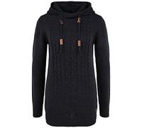 Oxmo Cable Women's Jumper Hoodie Chunky Knit Pullover with Hood, Size:M, Colour:Black (799000)