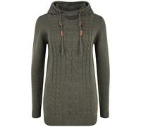 Oxmo Cable Women's Jumper Hoodie Chunky Knit Pullover with Hood, Size:XS, Colour:Dark Grey (792890)