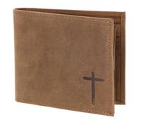 Oxmox Purse Leather RFID Protect Querscheinbörse Freedom Cross Embossed Vintage Light Brown