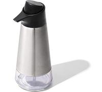 DevaCurl OXO Easy Press Stainless Steel Soap Dispenser, 18/8, Silver, 3-1/4" diam. x 8" h