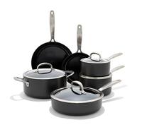 OXO Enhanced 10 Piece Cookware Pots and Pans Set, PFAS-Free Ceramic Nonstick, Durable Hard Anodized Cookware, Scratch Resistant, Stainless Steel Handle, Good Grips, Dishwasher Safe, Oven Safe, Black