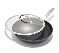 OXO Enhanced 12" Frying Pan Skillet with Glass Lid, PFAS-Free Ceramic Nonstick, Durable Hard Anodized, Scratch Resistant, Stainless Steel Handle Good Grip, Dishwasher Safe, Oven Safe, Black