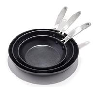 OXO Enhanced, 8" 10" and 12" 3 Piece Frying Pan Skillet Set, Healthy Ceramic Nonstick, PFAS-Free, Stainless Steel Handle, Dishwasher Safe, Oven Safe, Black