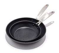 OXO Enhanced 8" and 10" Frying Pan Skillet Set, Healthy Ceramic Nonstick, PFAS-Free, Stainless Steel Handle, Dishwasher Safe, Oven Safe, Black