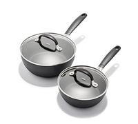 OXO Good Grips 1QT and 2QT Saucepan Pot Set with Lids, 3-Layered German Engineered Nonstick Coating, Stainless Steel Handles with Nonslip Silicone, Black