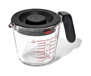OXO Good Grips 2 Cup Measuring Jug with Silicone Lid 500ml Glass Dishwasher Safe