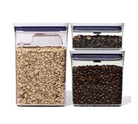 OXO Good Grips 3-Pc Rectangle Pop Container Set with Scoop | Airtight snap closure, stackable storage, rounded corners for pouring